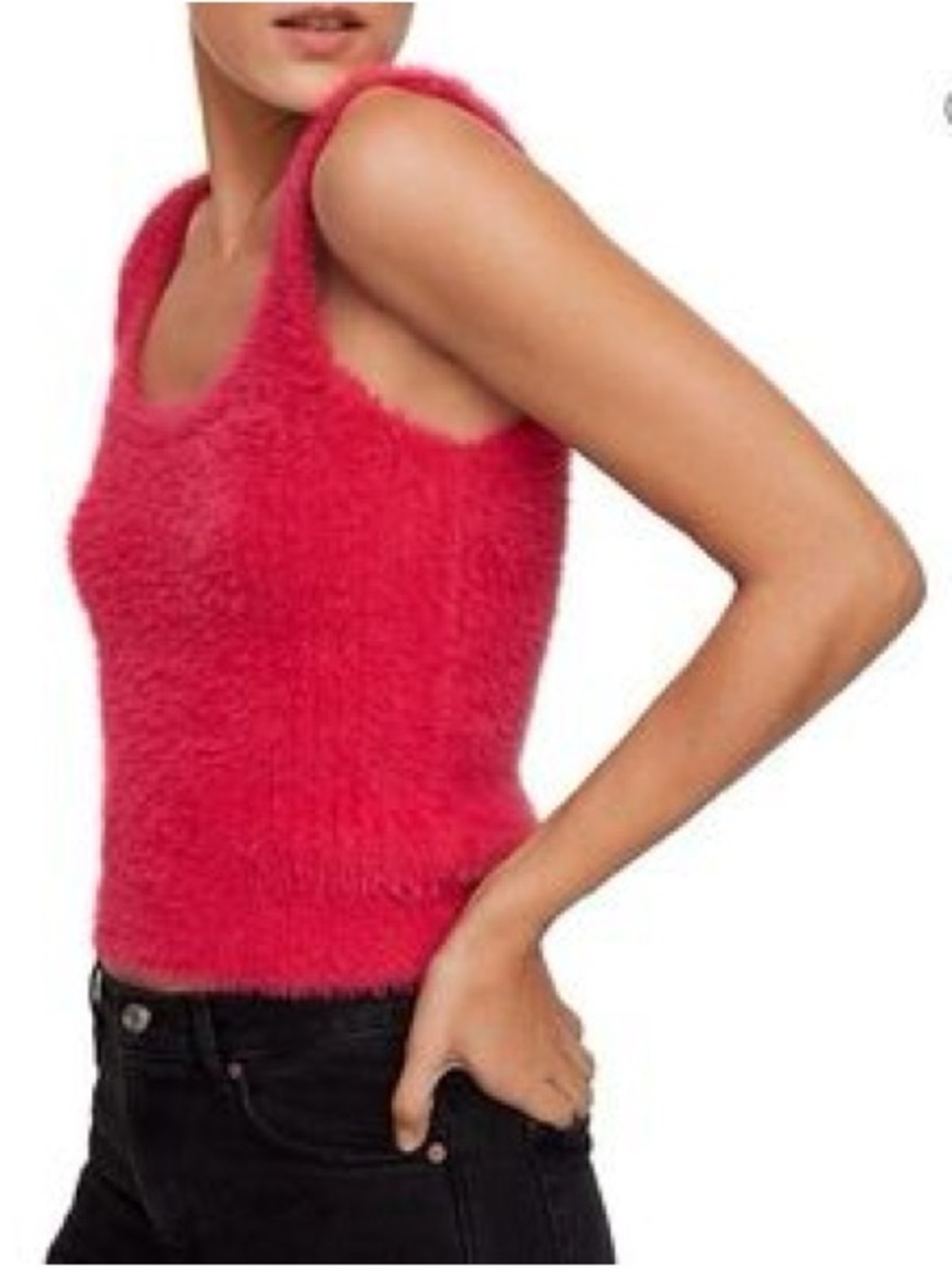 Mango Cropped Fuzzy Hot Pink Tank Top